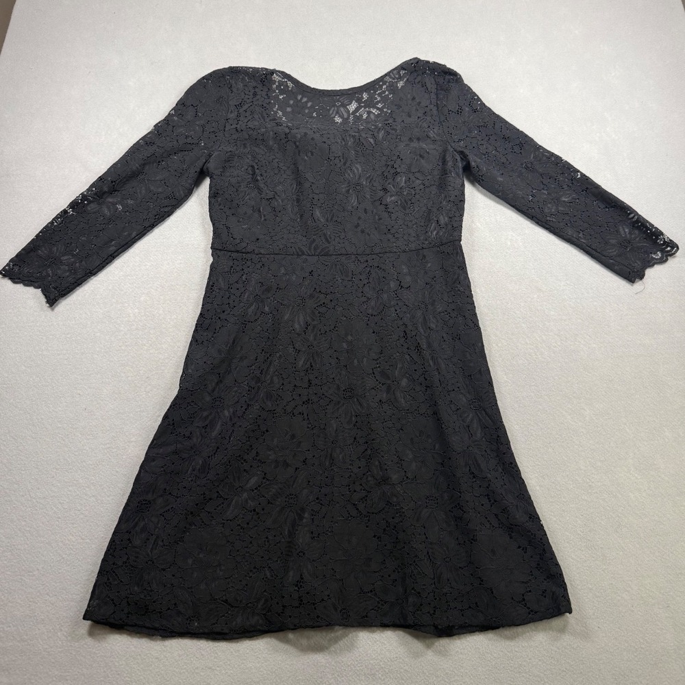 LOFT Black Floral Lace Fit and Flare Mini Dress 3/4 Sleeve Size 4 NWT